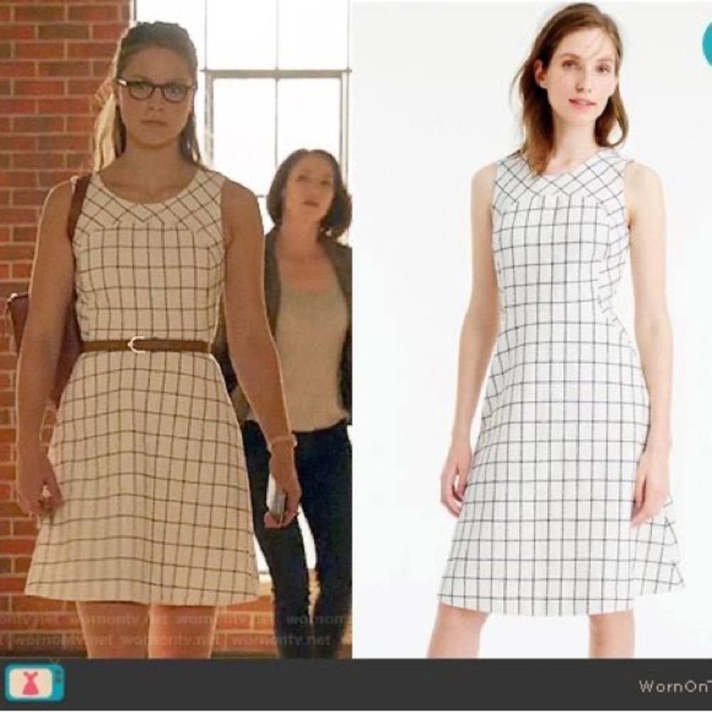 J.Crew Windowpane Fit & Flare Dress White Navy Grid Pattern Sleeveless Classic 2